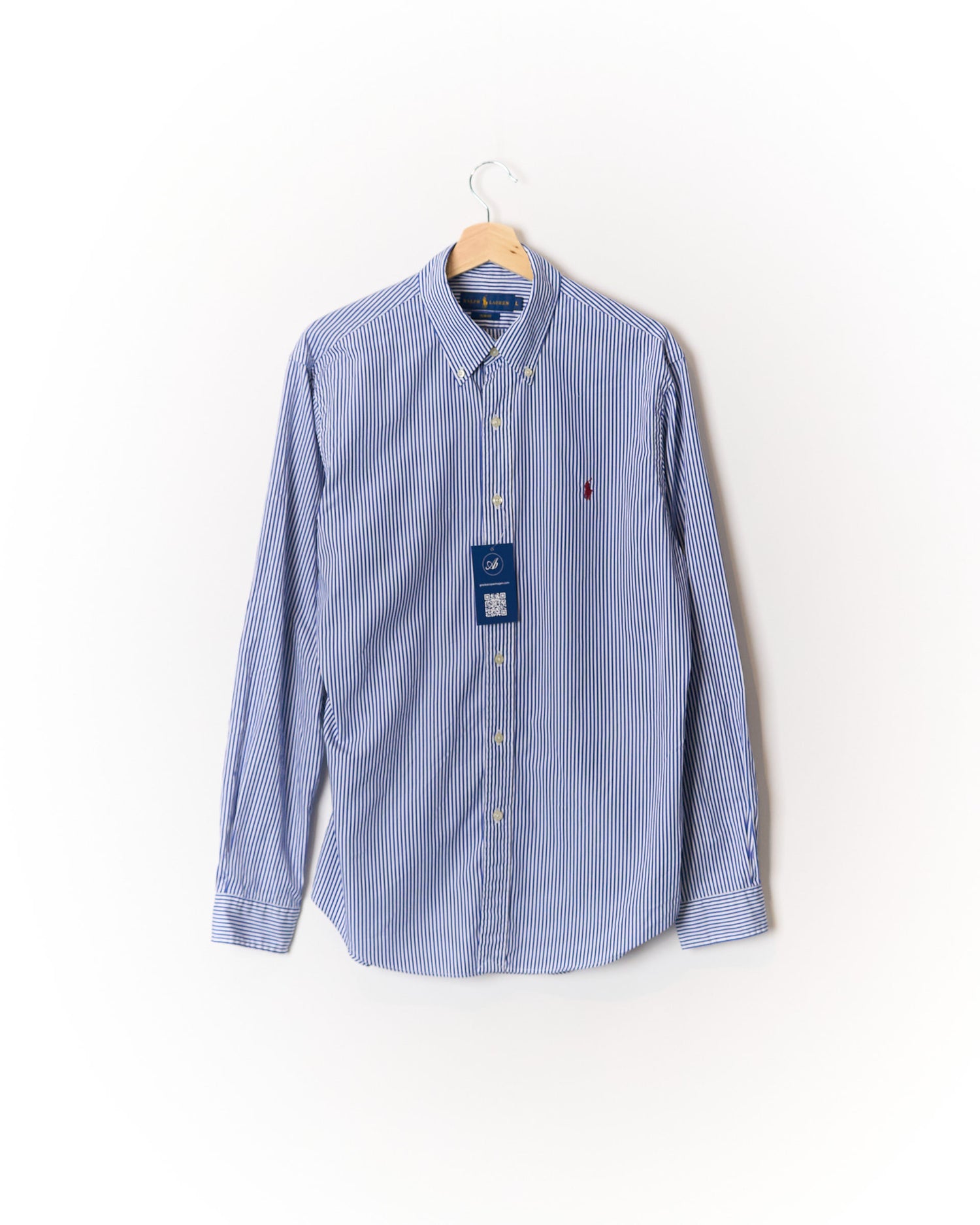Ralph Lauren Blue and White Striped Slim Fit Button Down Cotton Shirt
