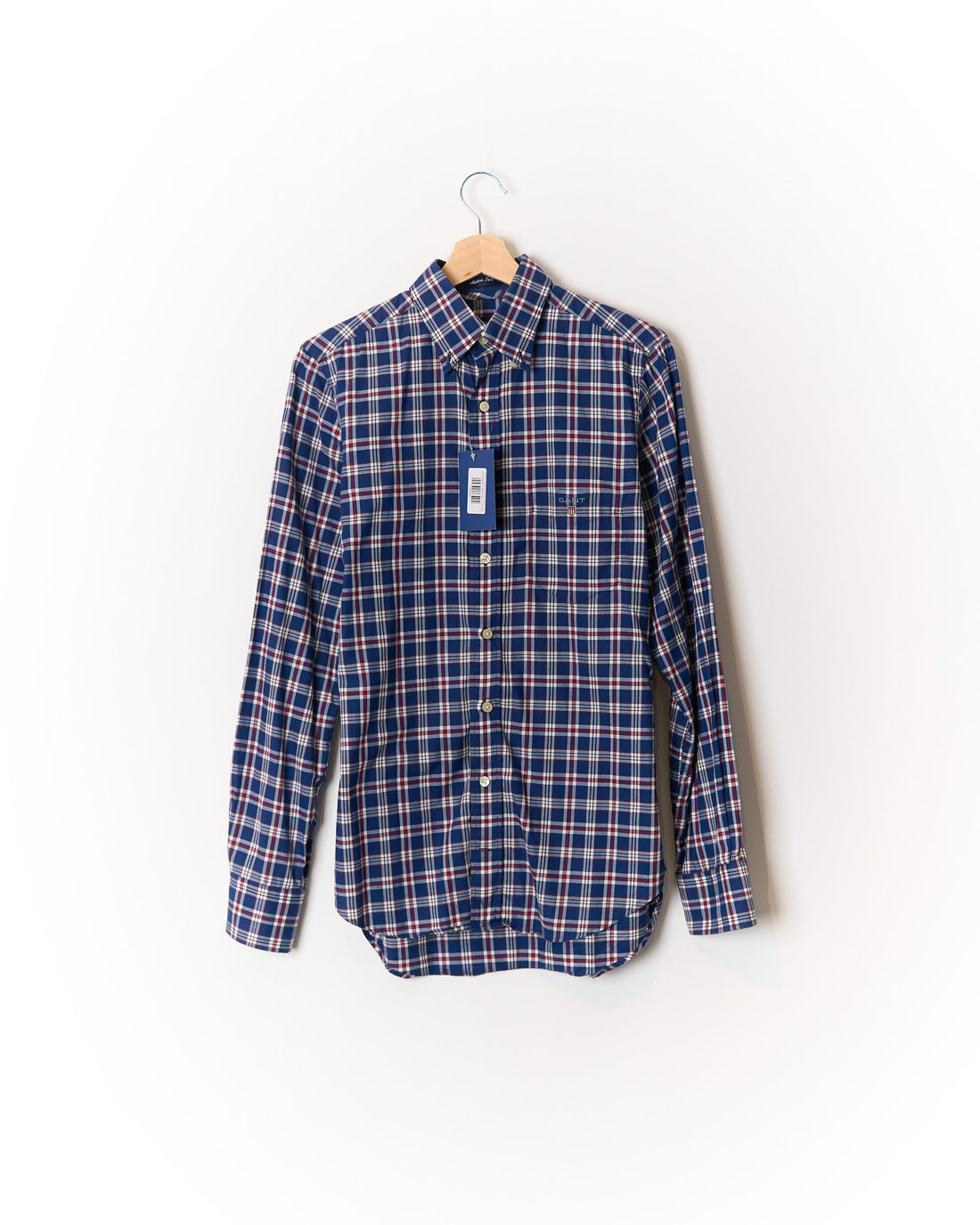 Gant Navy and Red Checkered Madison Twill Fitted Button Down Cotton Shirt
