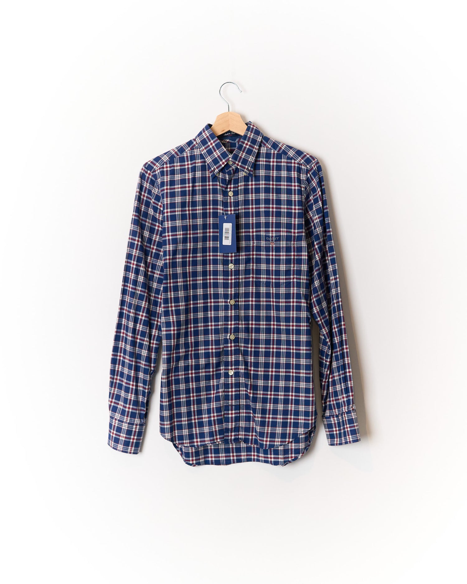 Gant Navy and Red Checkered Madison Twill Fitted Button Down Cotton Shirt
