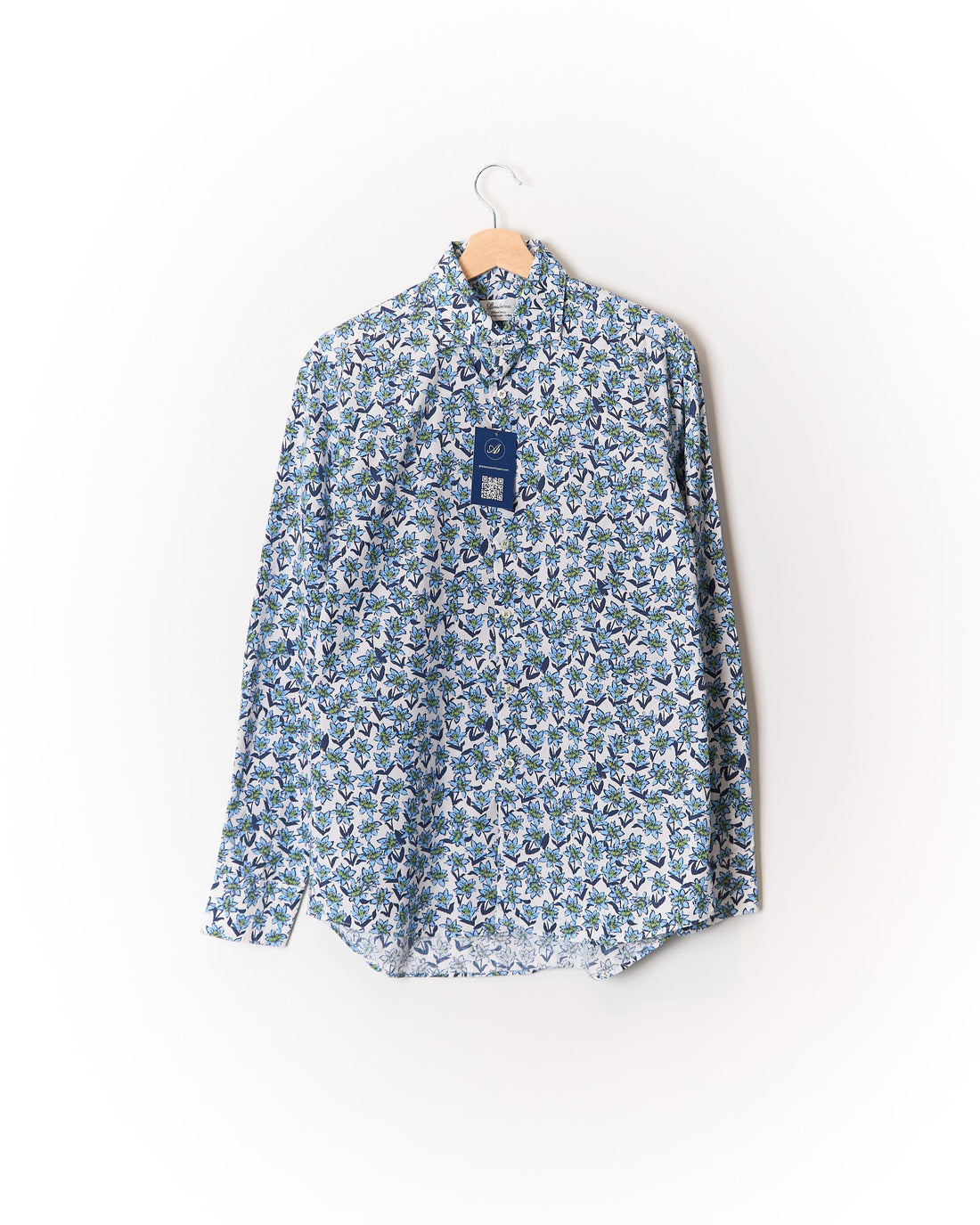 Stenströms White Flower Print Fitted Body Twofold Super Cotton Shirt