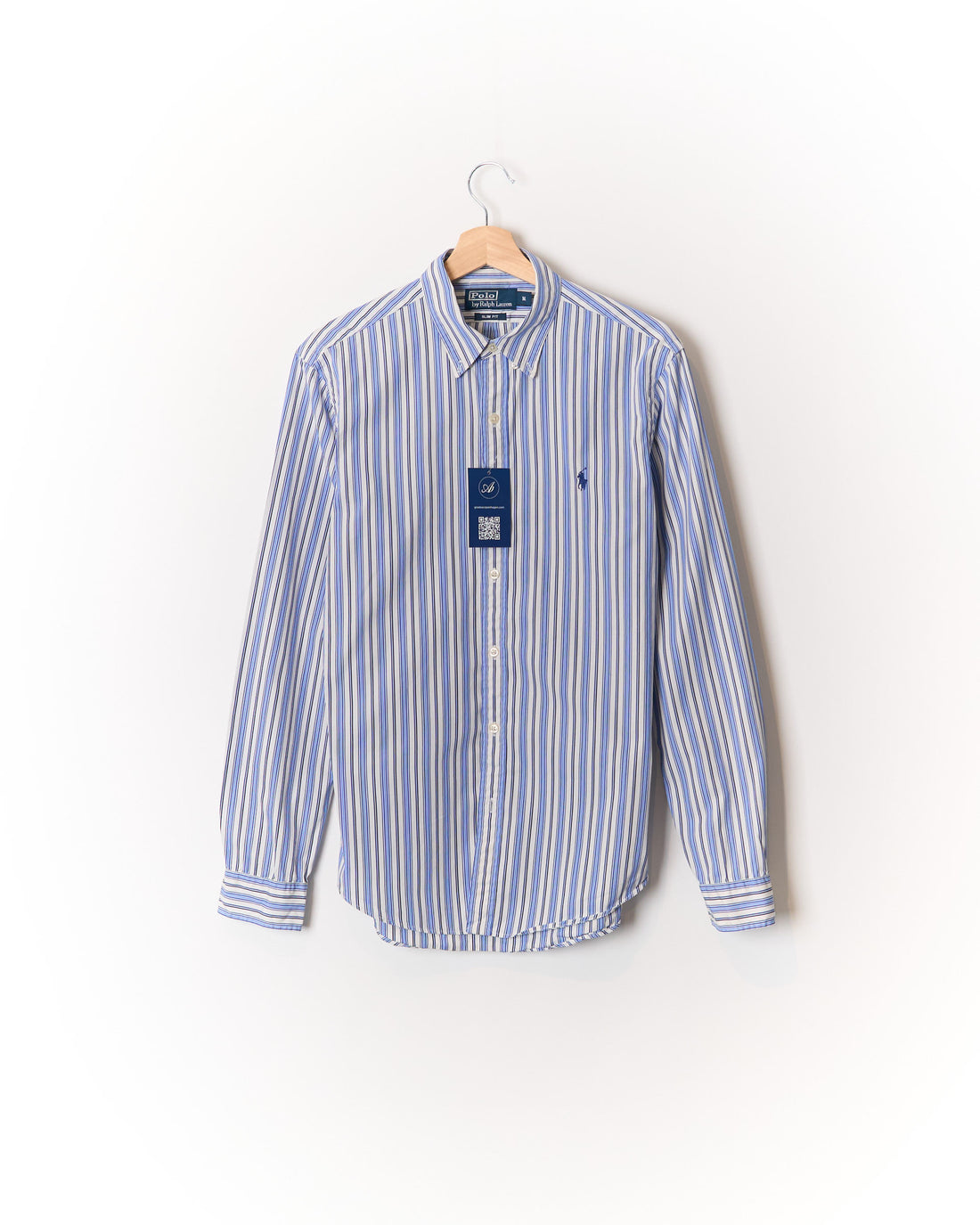 Polo Ralph Lauren White, Navy and Blue Striped Slim Fit Button Down Cotton Shirt
