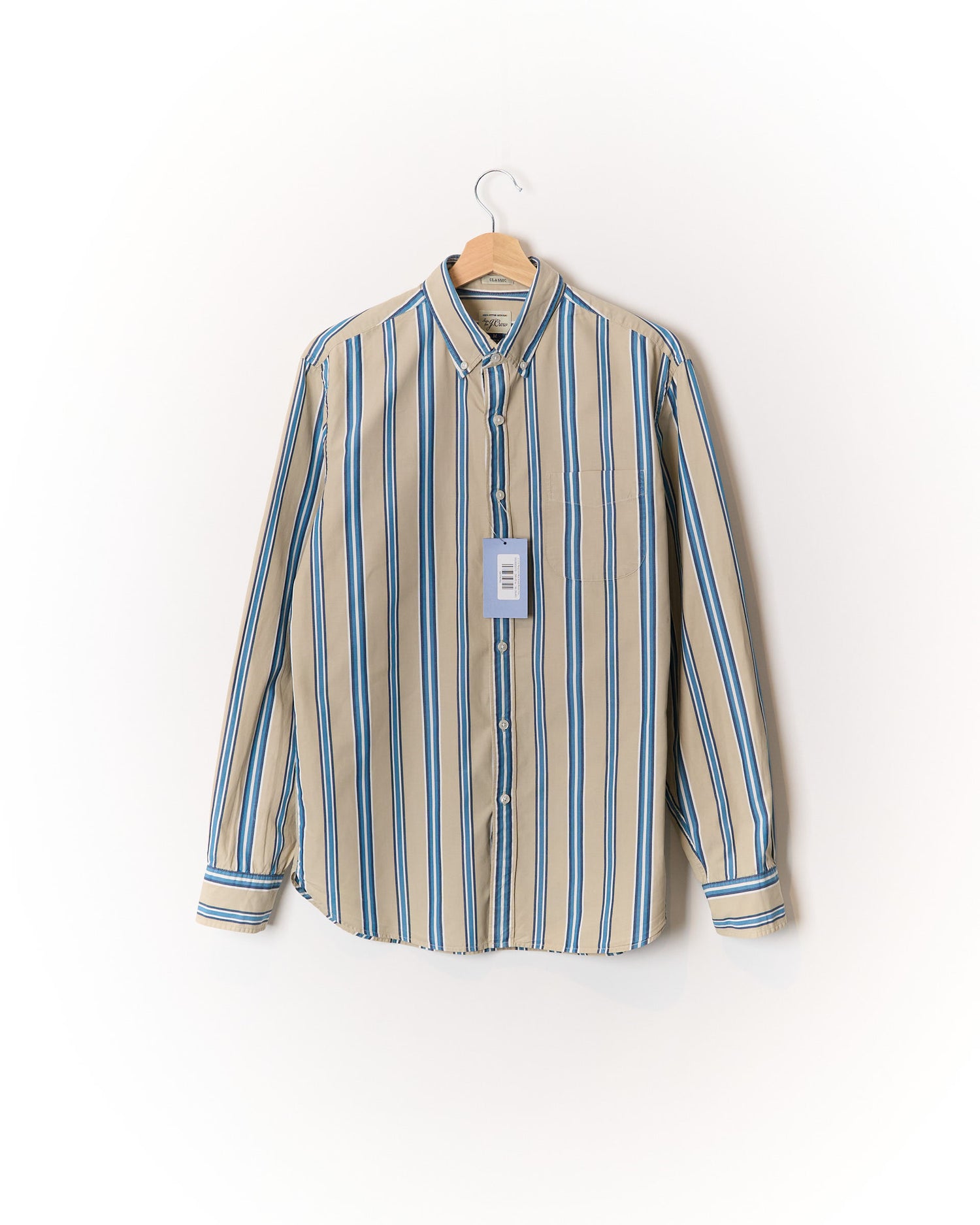 J. Crew Beige and Blue Striped Button Down Cotton Shirt
