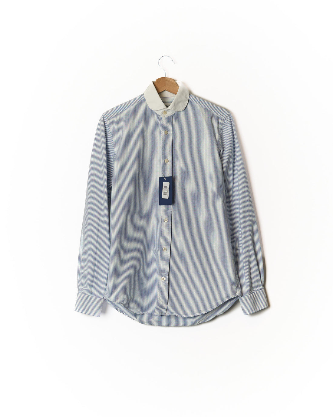 An Ivy Light Blue and White Striped White Collar Banker Cotton Shirt