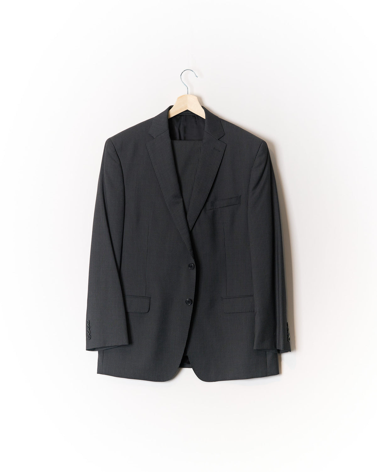 Calvin Klein Dark Grey Pinstripe Straight Leg Wool Suit