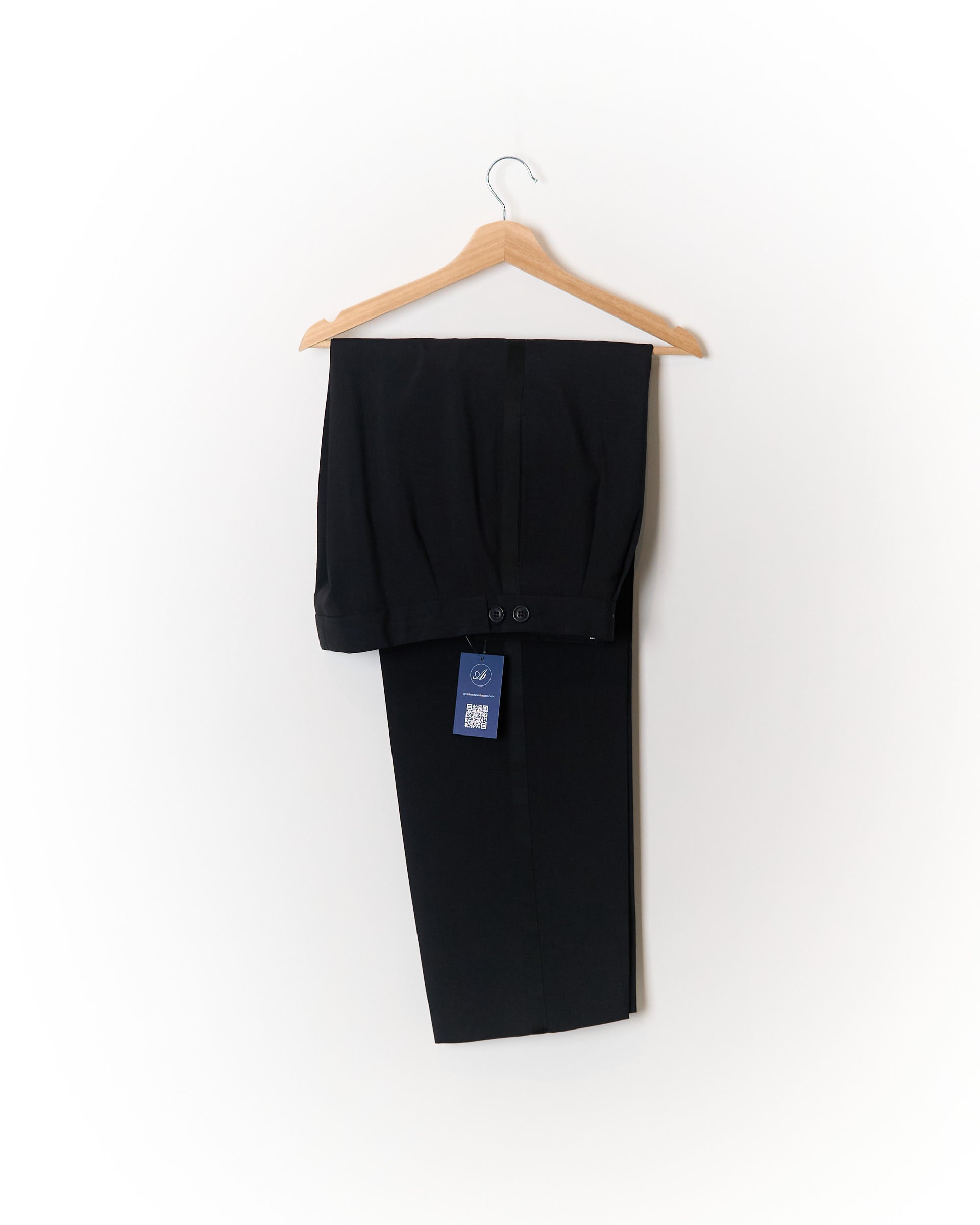 Schwarze Wollhose mit geradem Bein und Seitenstreifen