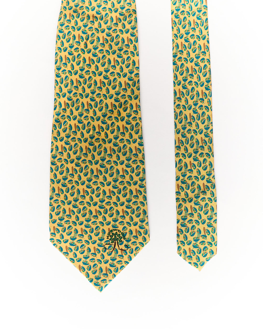 Norwood x Marja Kurki Yellow and Green Leaf Print Silk Tie