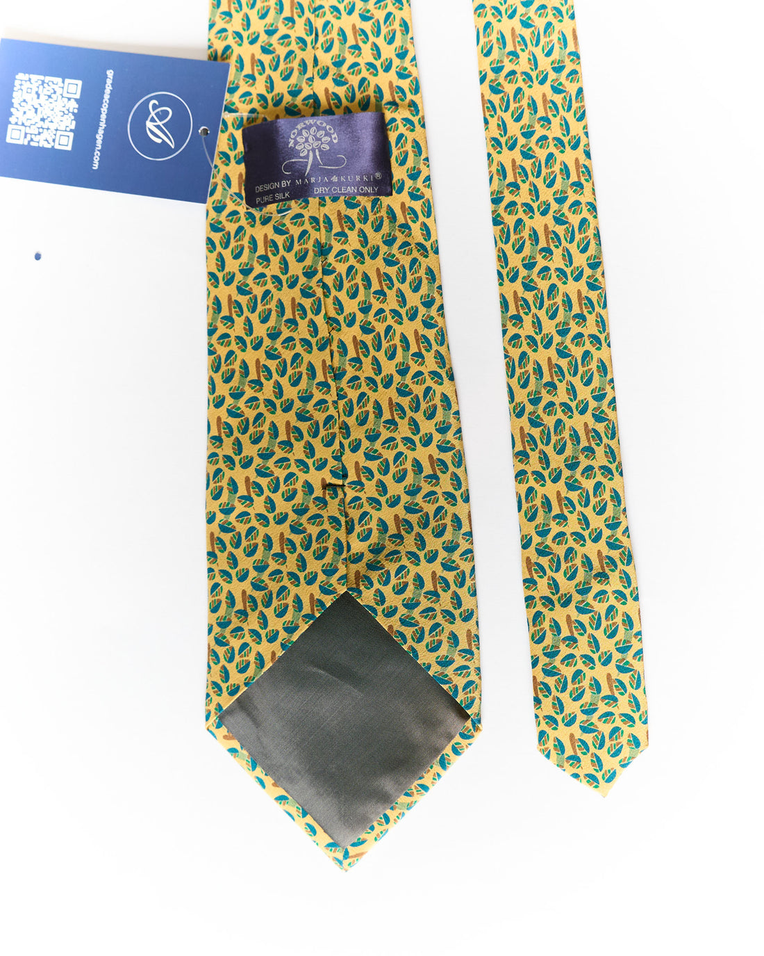 Norwood x Marja Kurki Yellow and Green Leaf Print Silk Tie