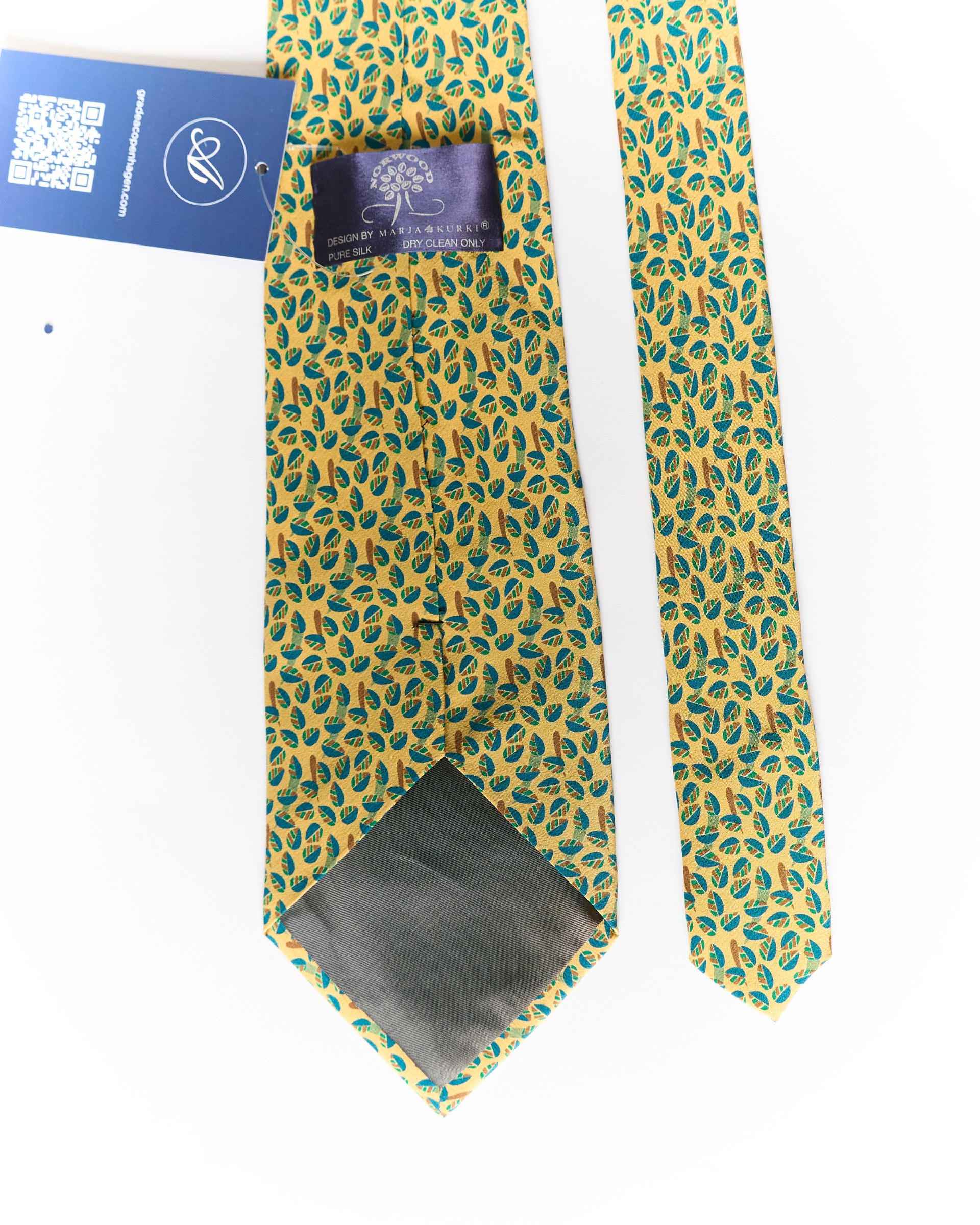 Norwood x Marja Kurki Yellow and Green Leaf Print Silk Tie
