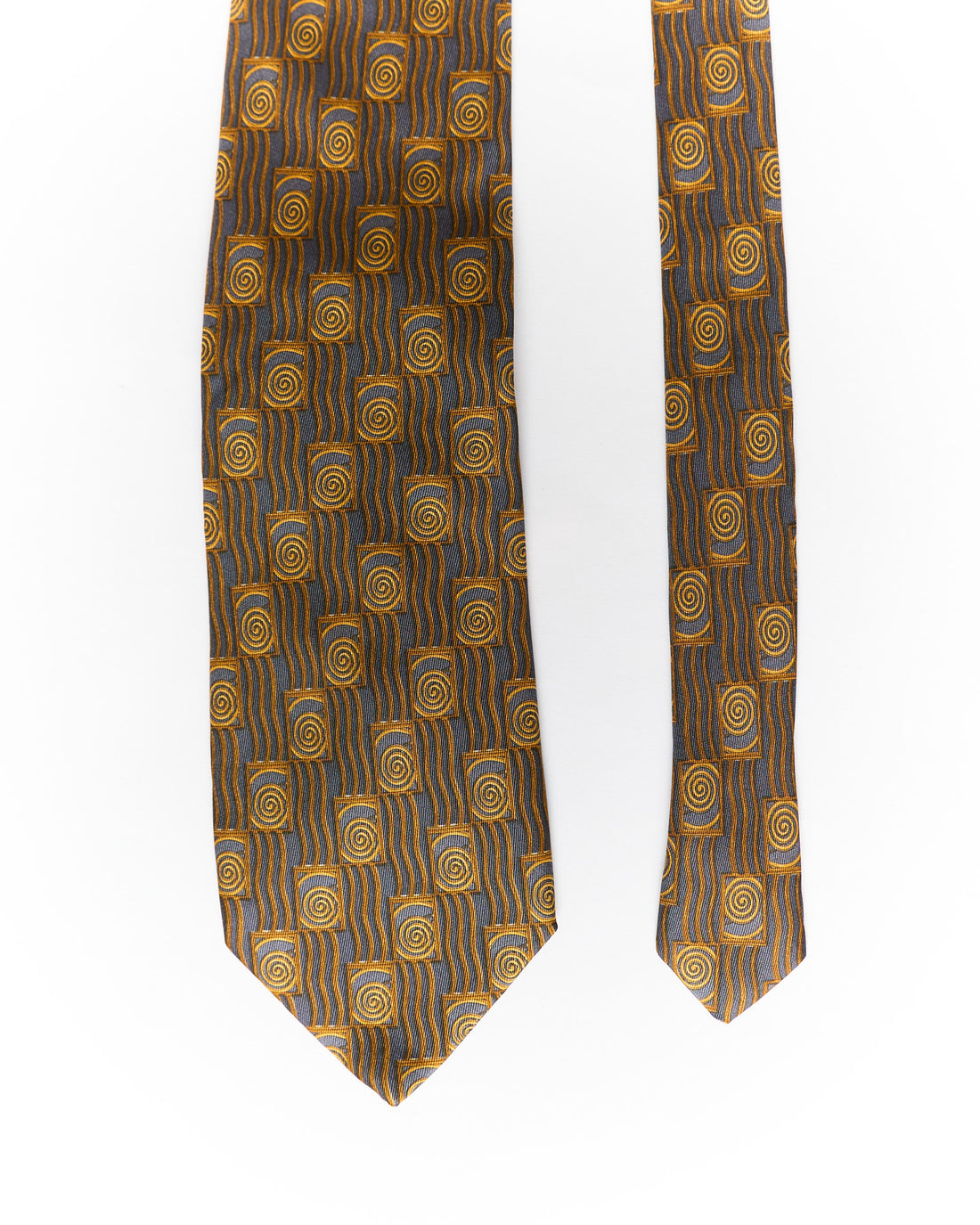Renato Balestra Gold and Navy Vintage Silk Tie