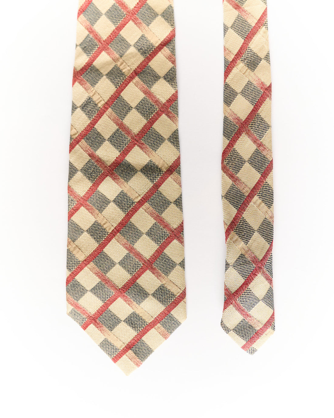 Giorgio Armani Cream, Red and Navy Checkered Silk Tie