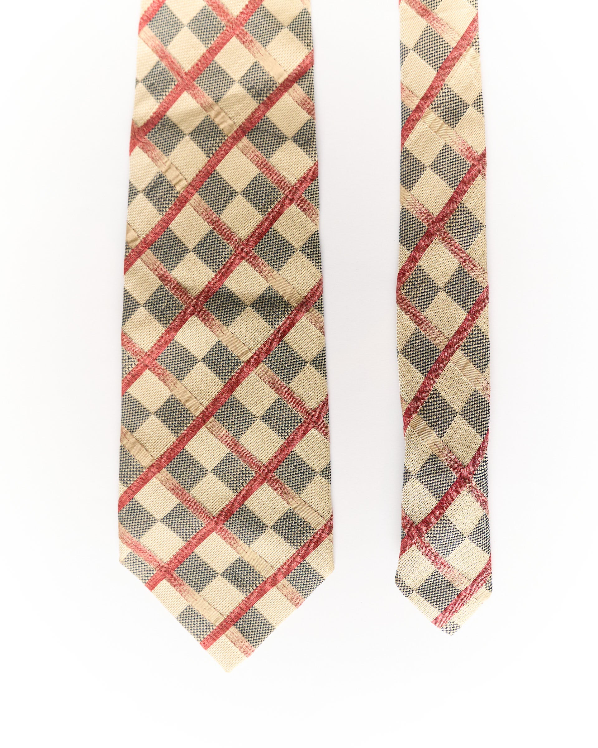 Giorgio Armani Cream, Red and Navy Checkered Silk Tie