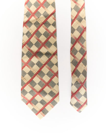 Giorgio Armani Cream, Red and Navy Checkered Silk Tie