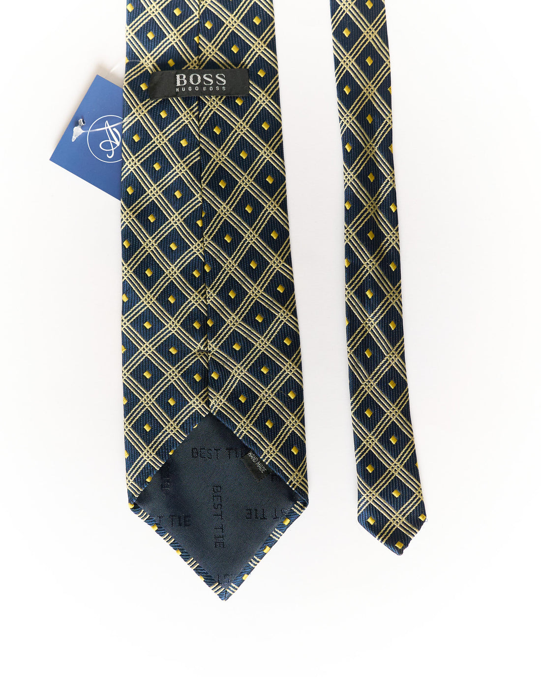 Hugo Boss Navy and Gold Hand Made Vintage Silk Tie