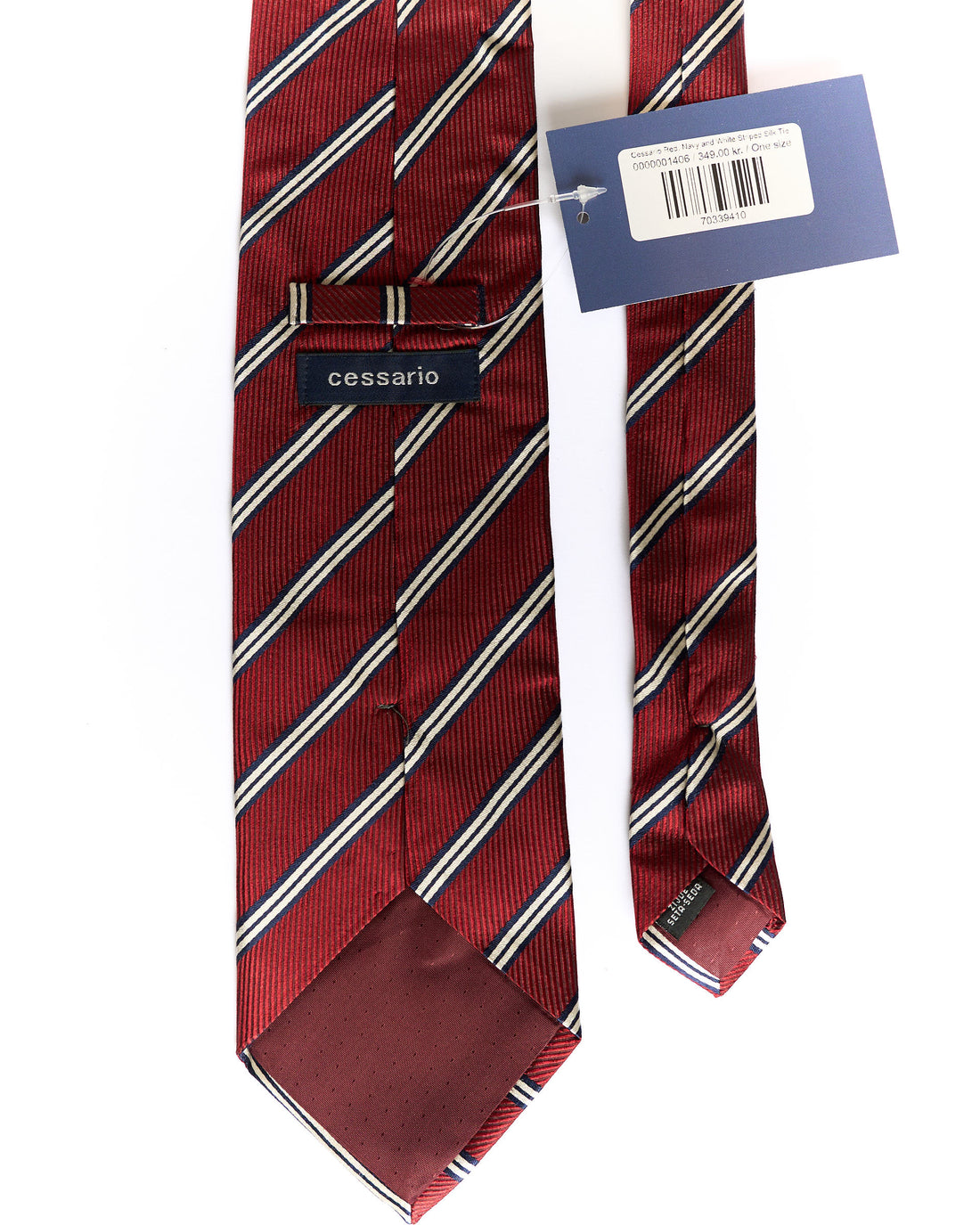 Cessario Red, Navy and White Striped Silk Tie