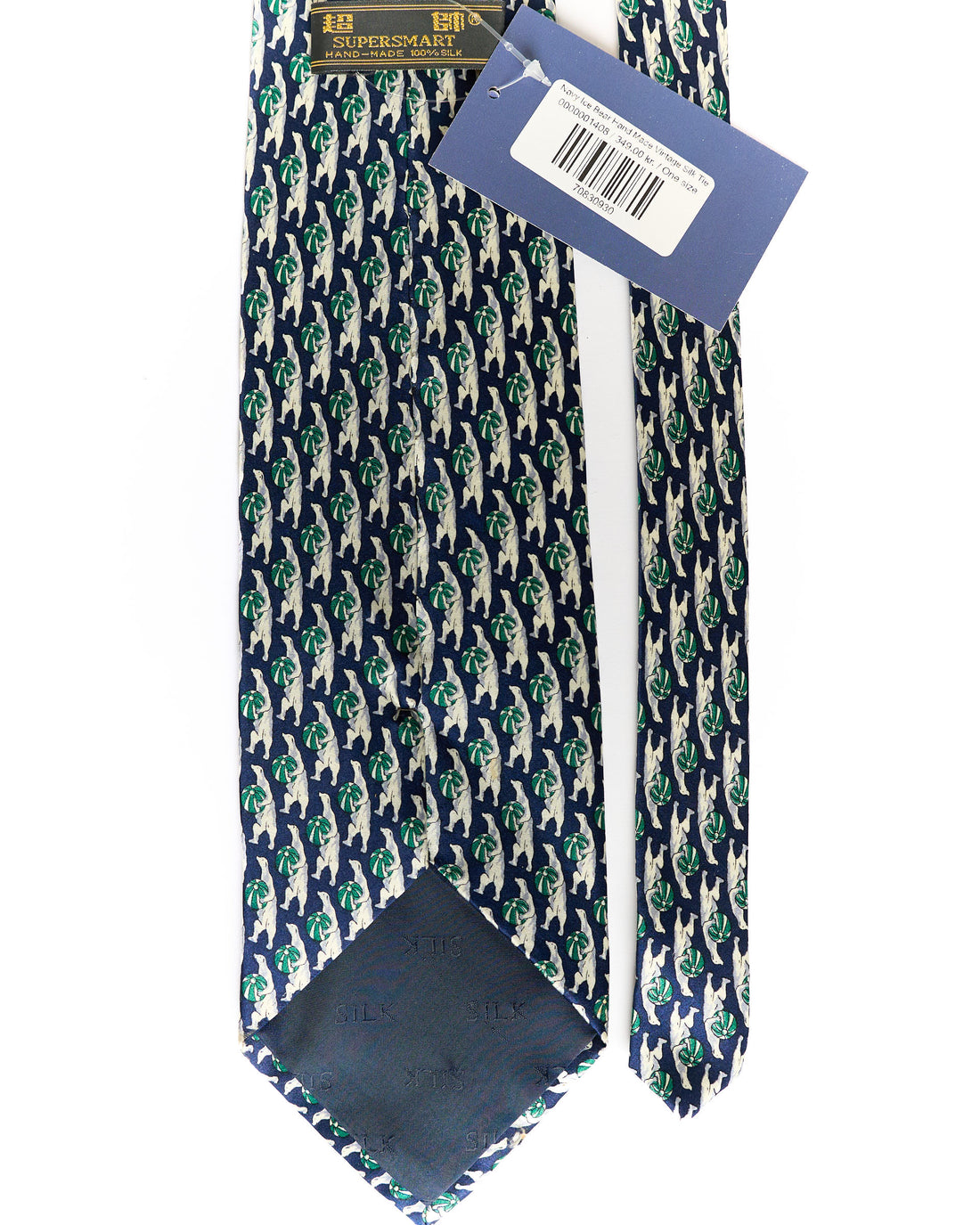 Navy Polar Bear Hand Made Vintage Silk Tie