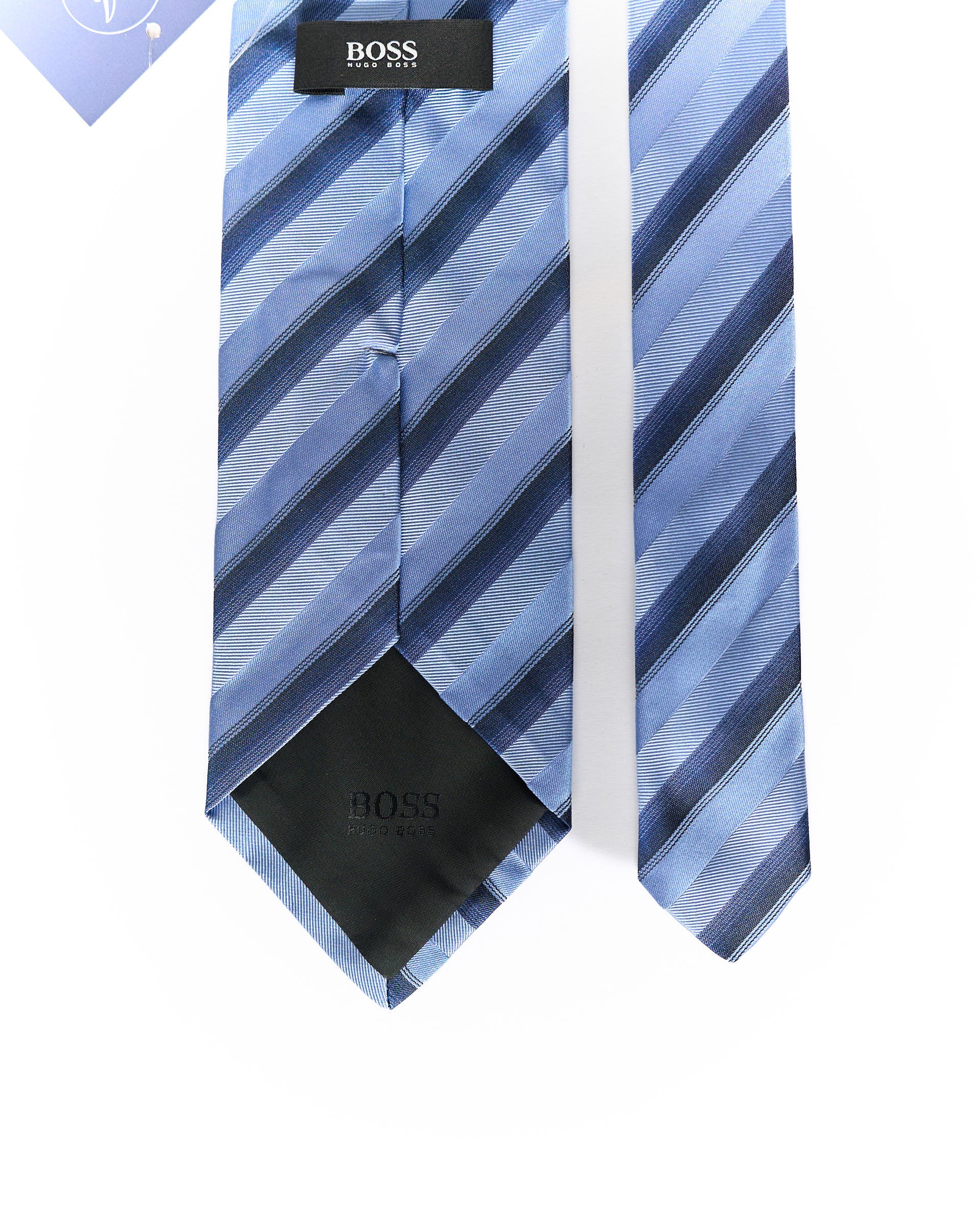 Hugo Boss Navy, Grey and Light Blue Striped Silk Tie