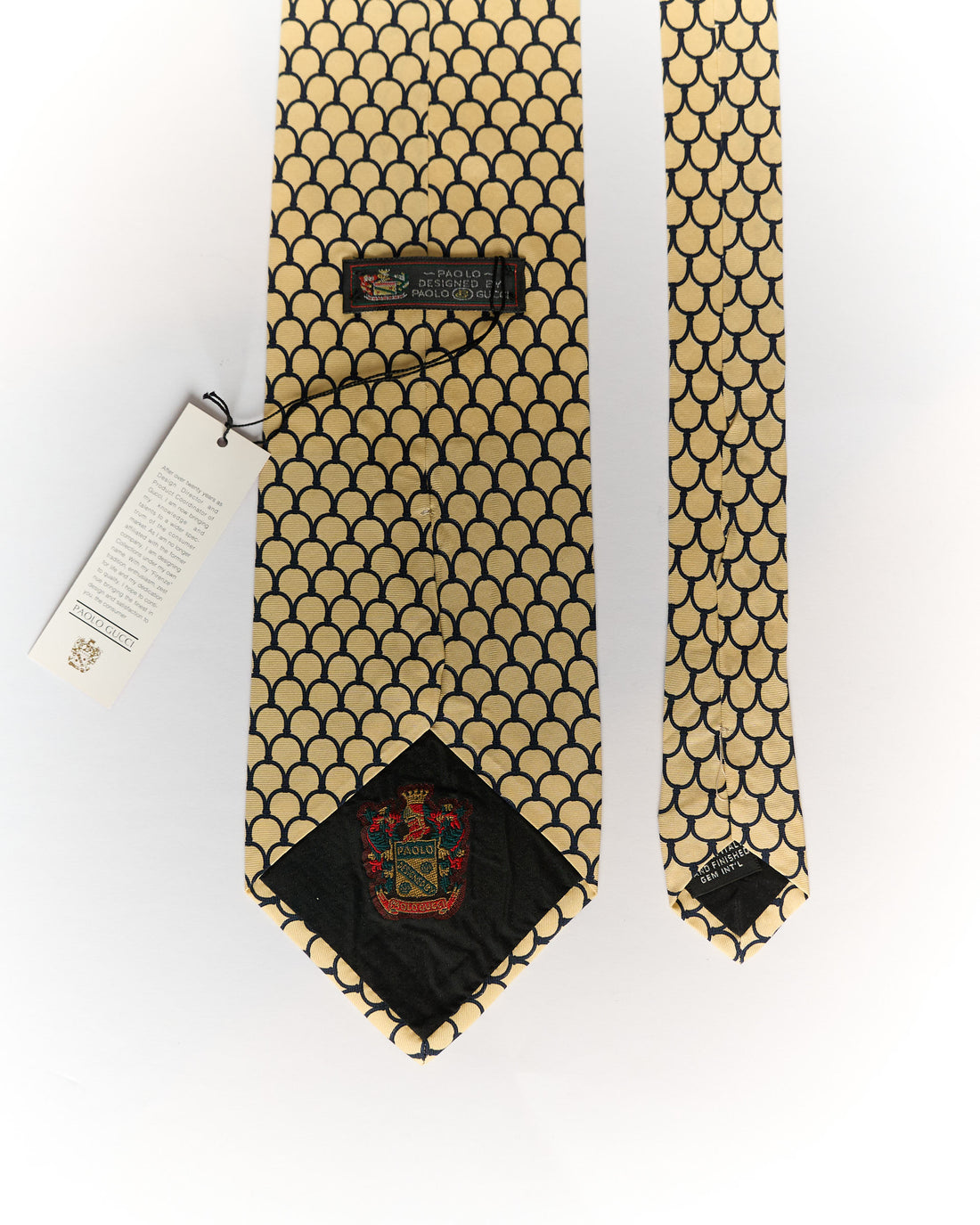 Paolo Gucci Vintage Cream and Navy Scallop Motif Silk Tie