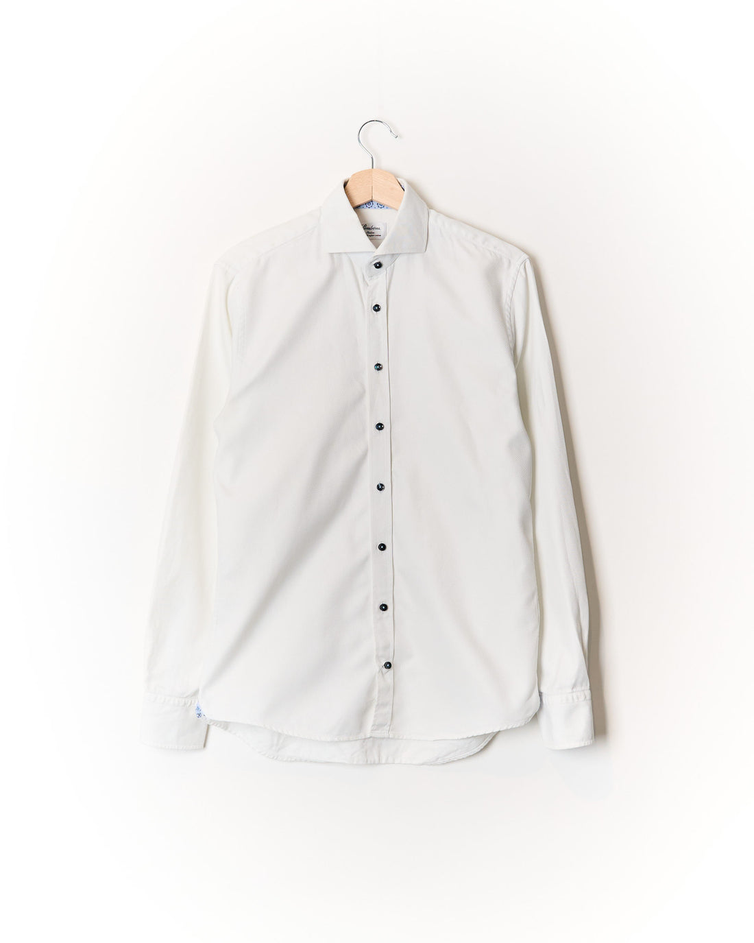 Stenströms White Slimline Black Buttons Twofold Super Cotton Business Shirt