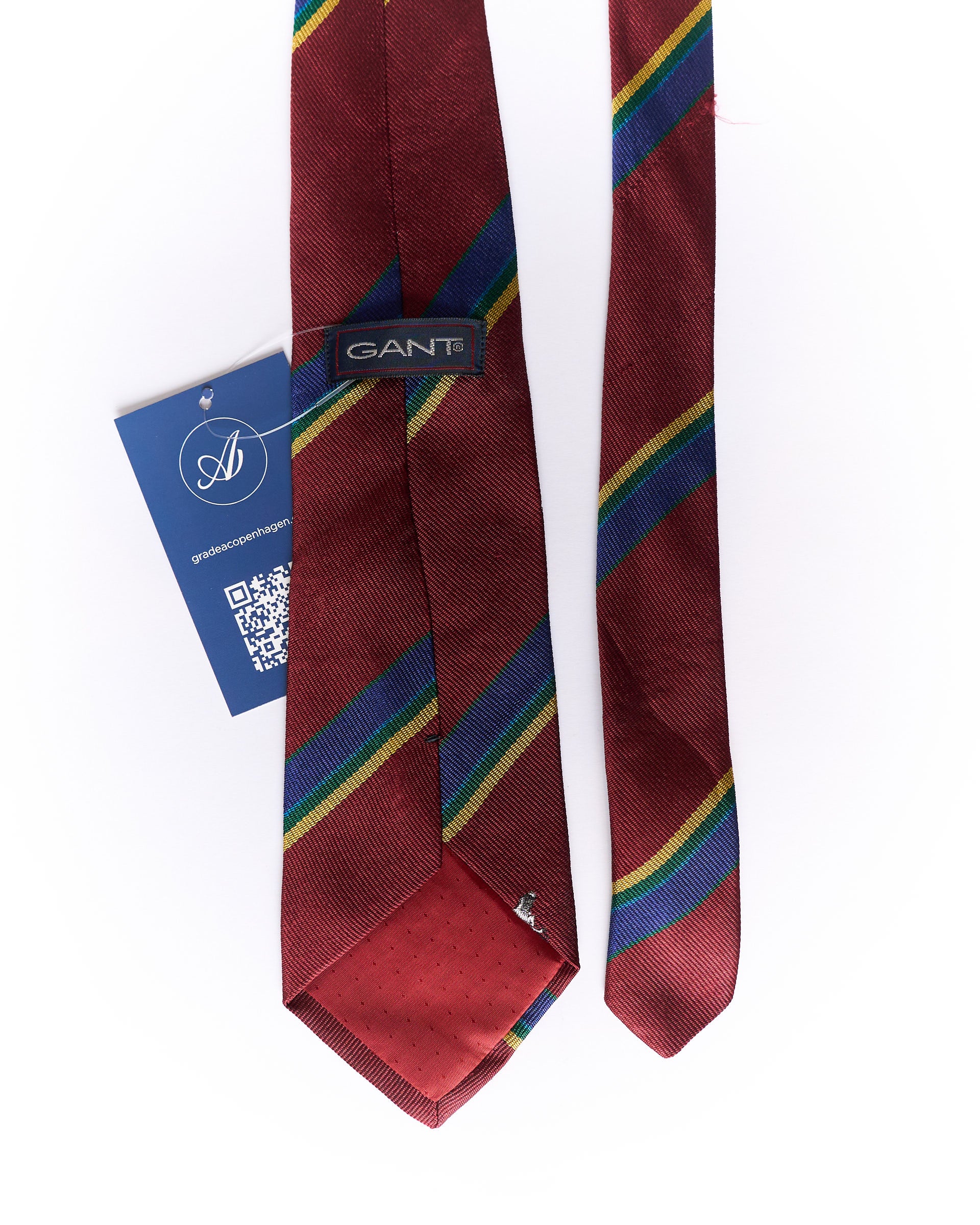 Gant Red, Blue, Yellow and Green Striped Dog Crest Silk Tie