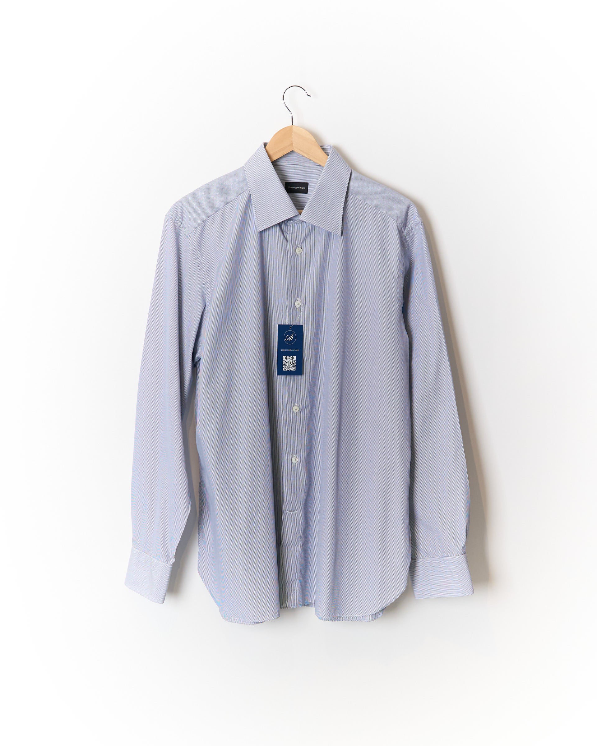 Ermenegildo Zegna Light Blue and White Striped Cotton Shirt