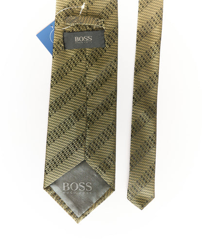 Hugo Boss Green Striped Hand Made Silk Tie