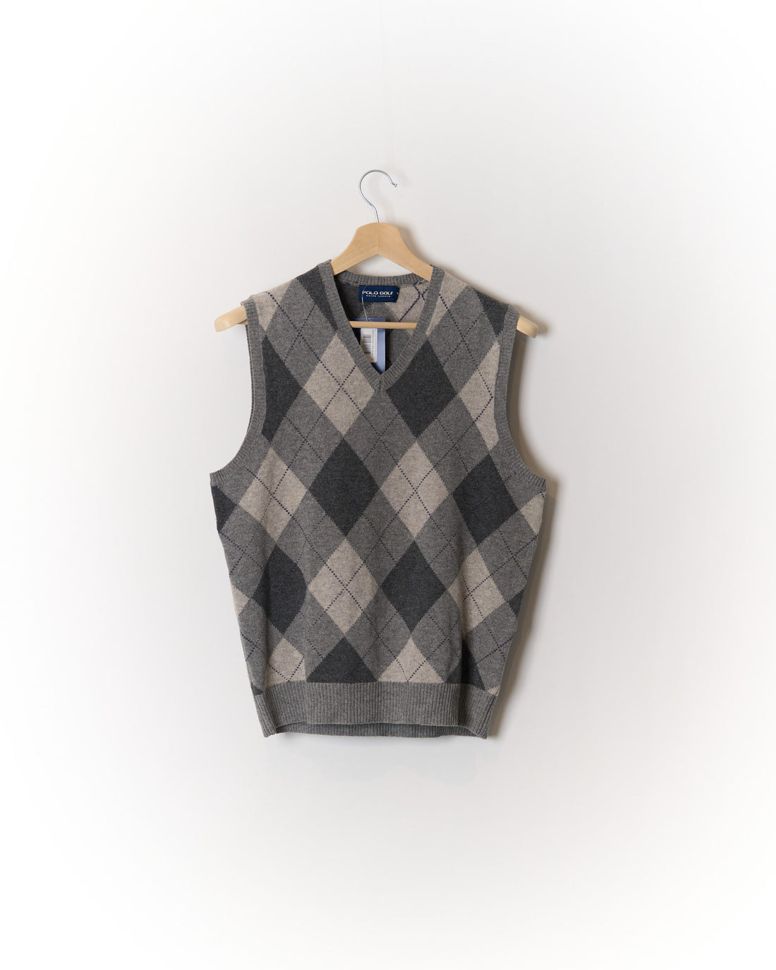 Ralph Lauren Polo Golf Grey and Beige Checkered Merino Wool and Cashmere Knit Vest