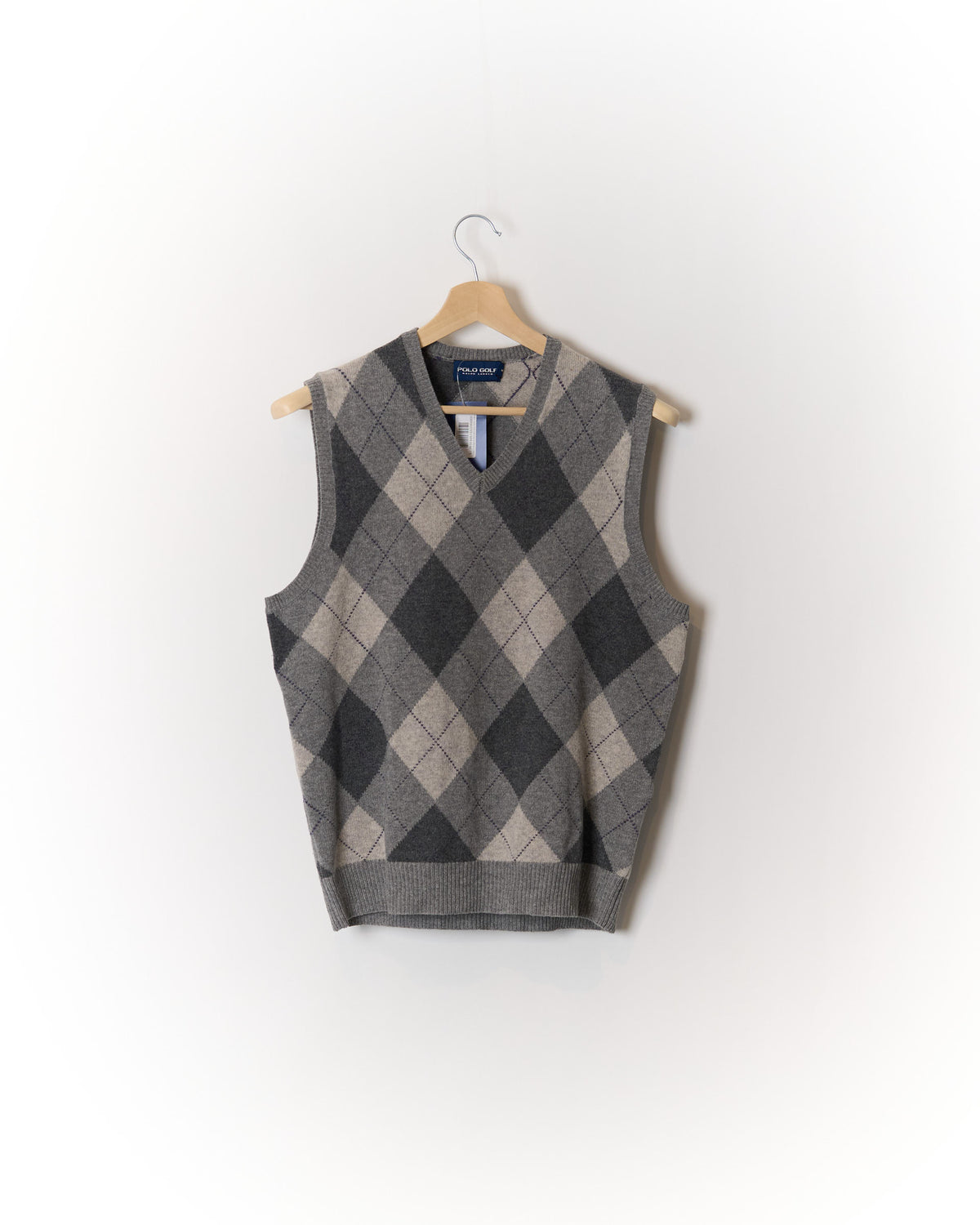 Ralph Lauren Polo Golf Grey and Beige Checkered Merino Wool and Cashmere Knit Vest