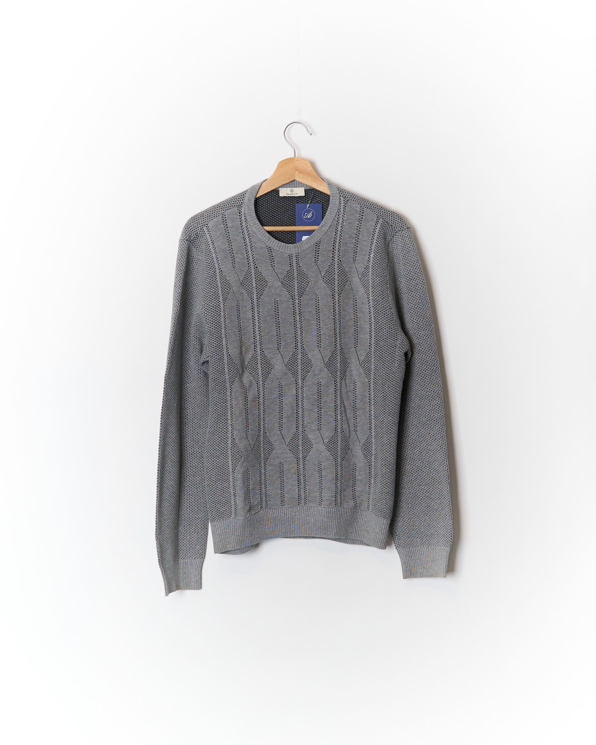 Gant Grauer Strickpullover mit Rundhalsausschnitt
