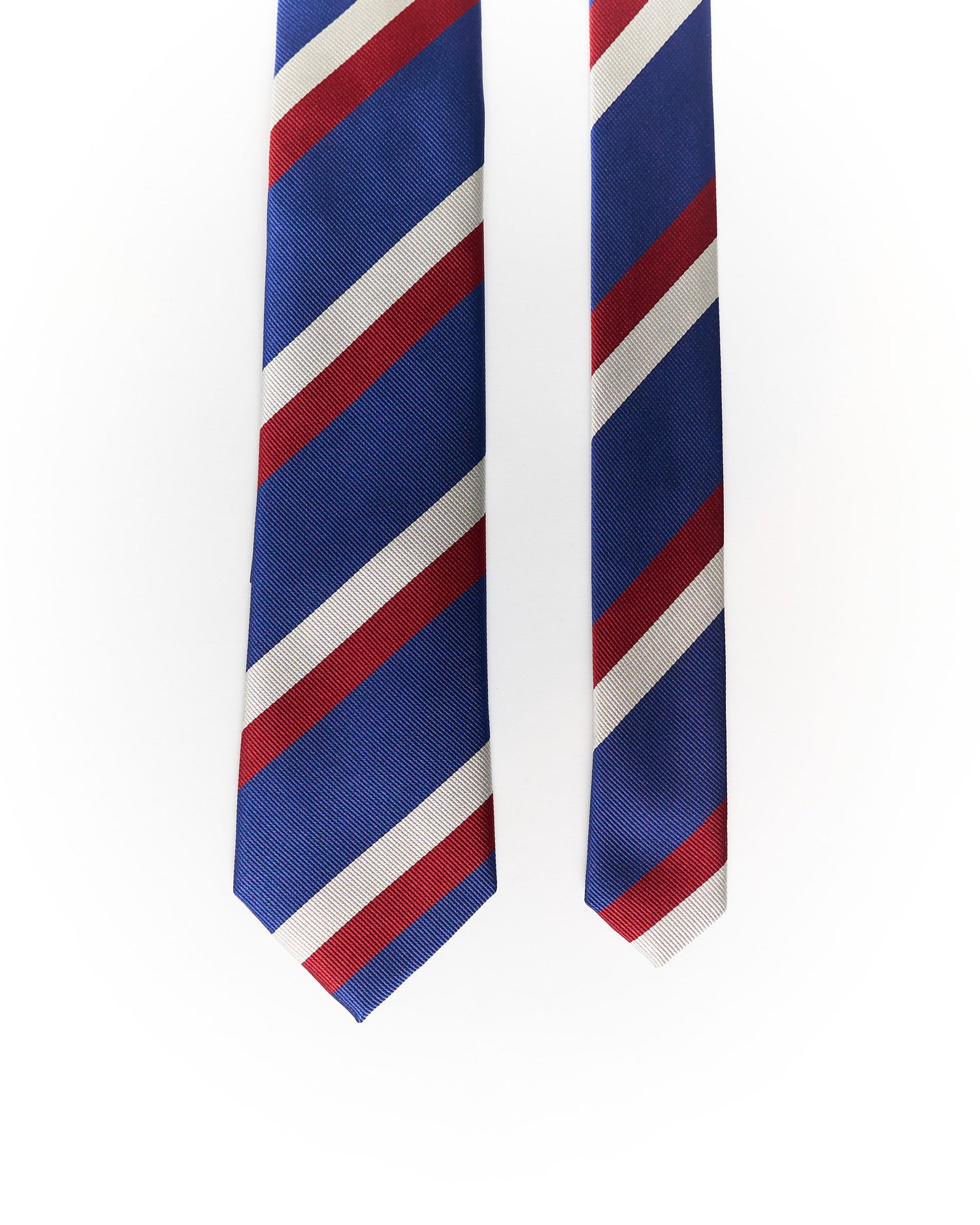 An Ivy Blue, Grey and Red Striped Hand Made Silk Tie