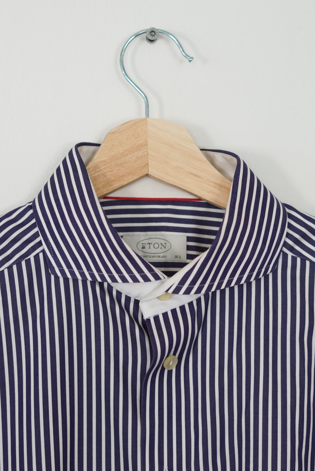 Eton Navy and White Striped Contemporary Cotton Shirt
