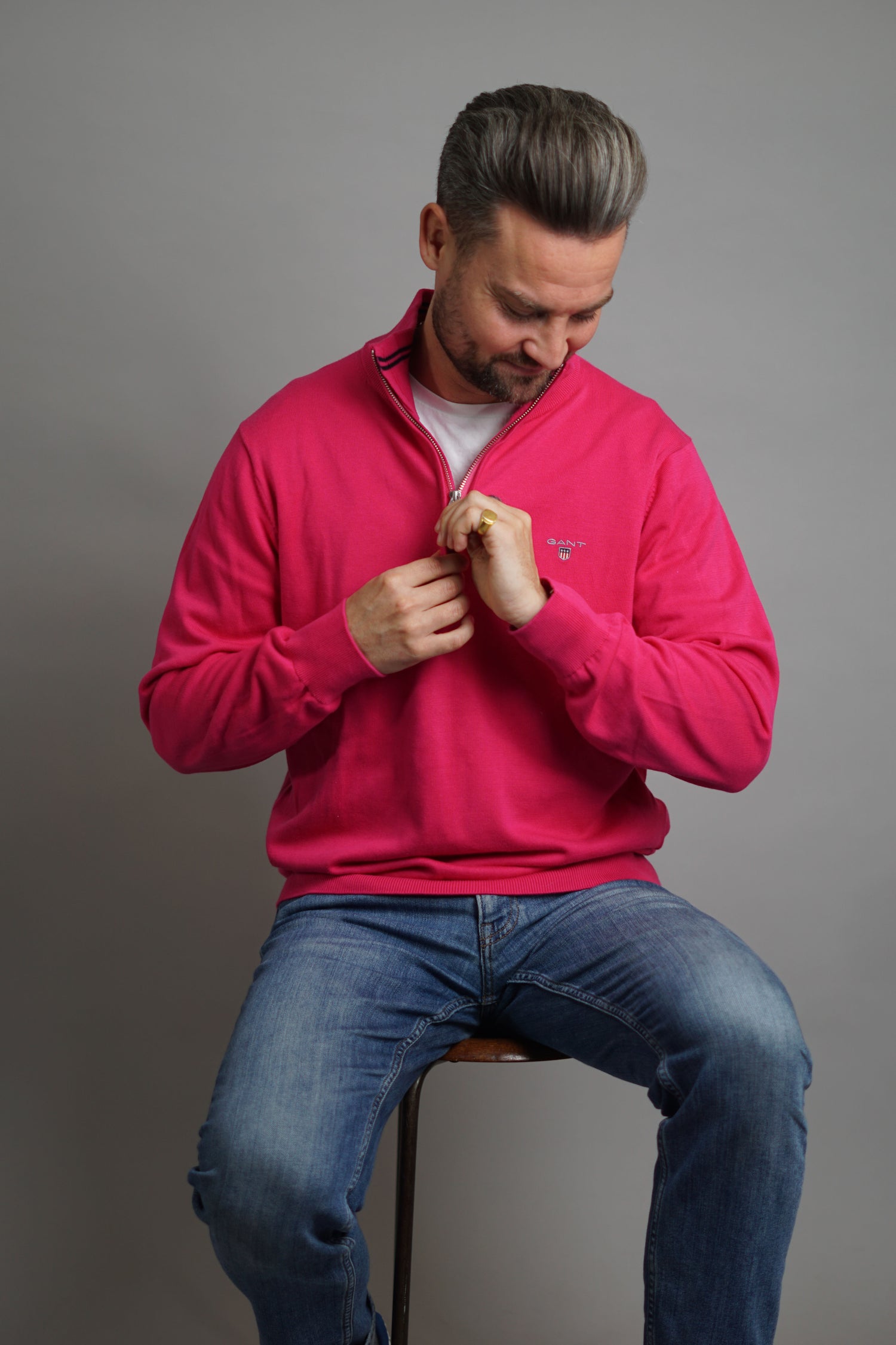 Gant Pink Relaxed Half Zip Sweatshirt