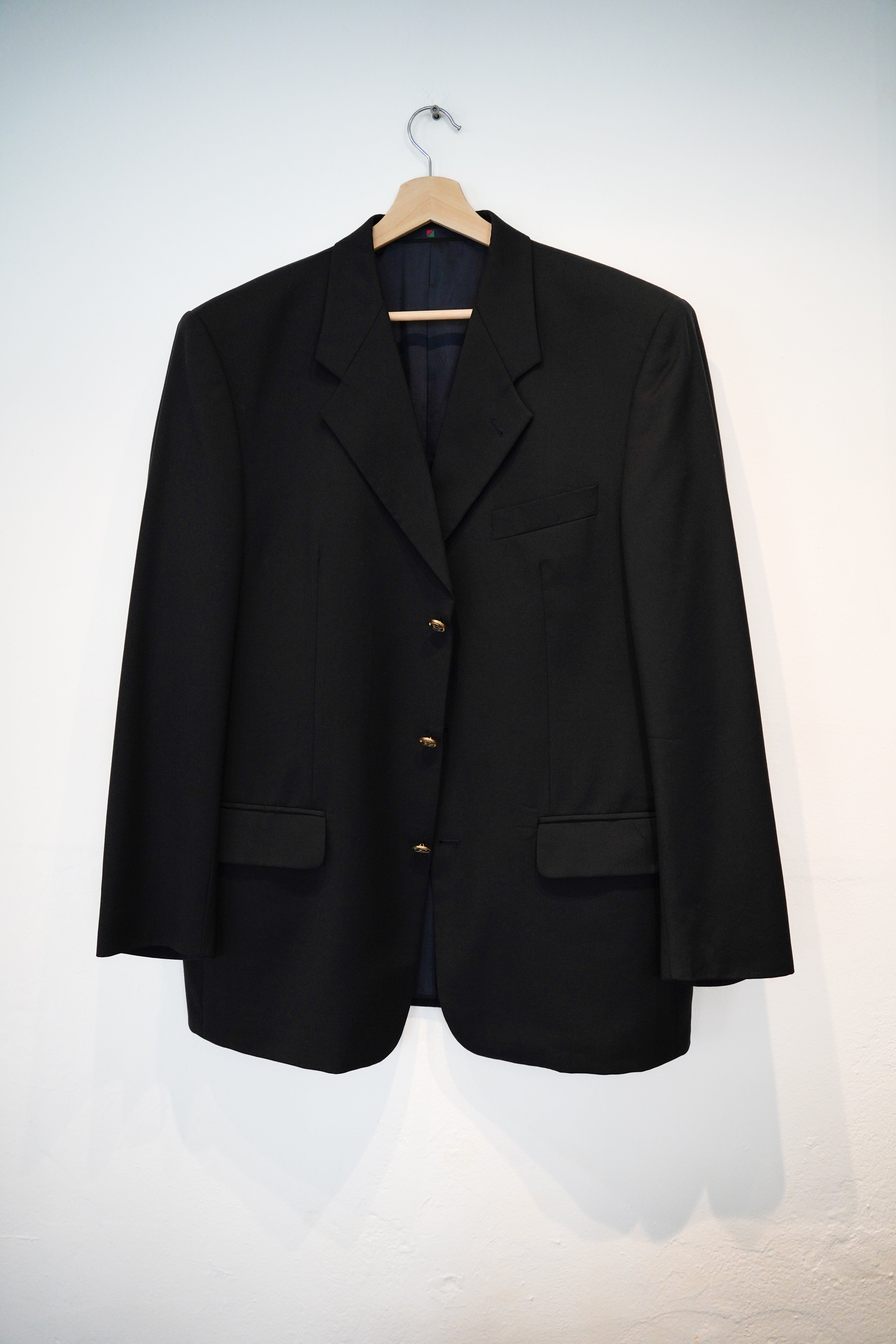 Red Green Black Virgin Wool Gold Button Vintage Blazer