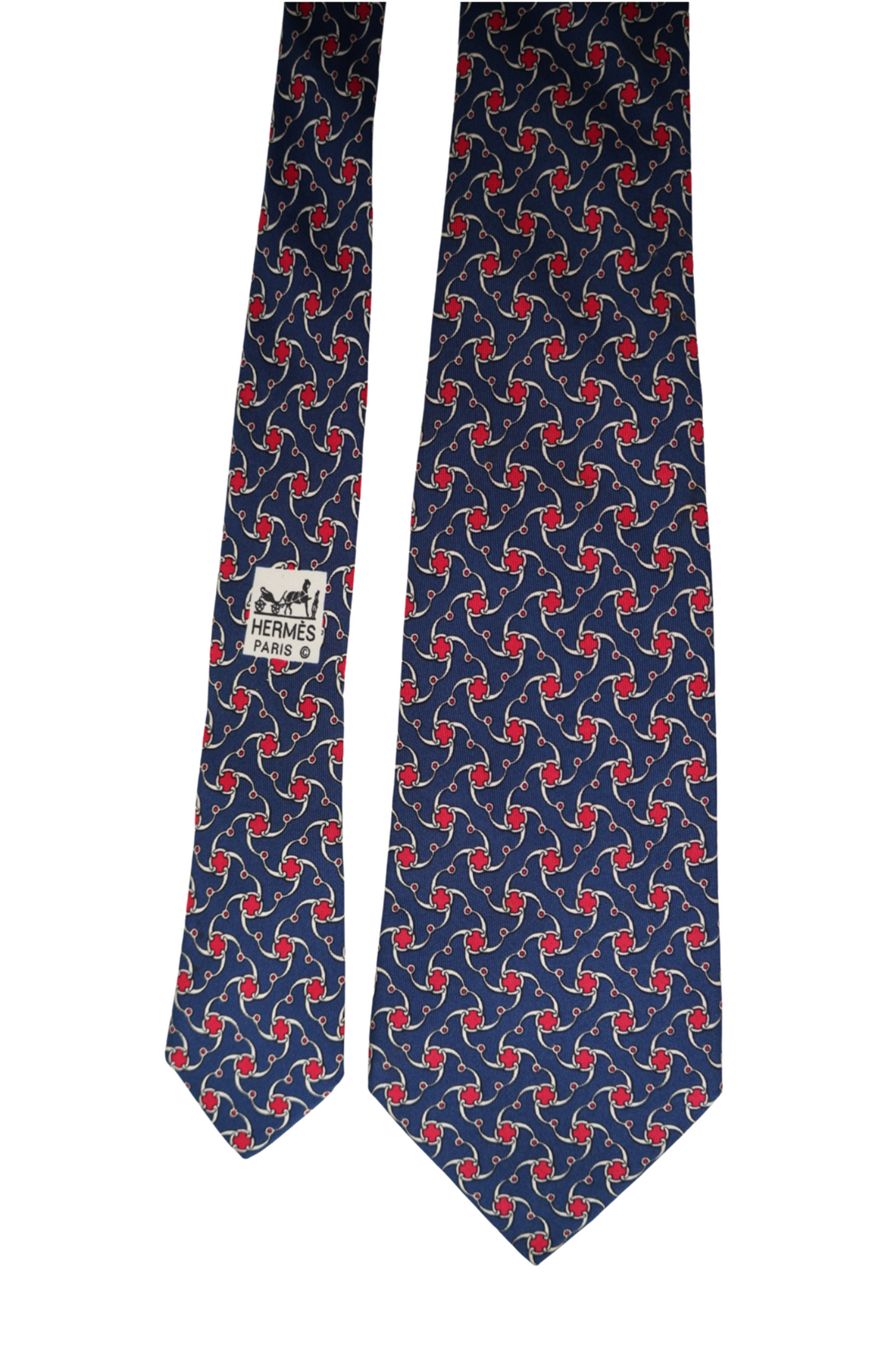Hermés Blue and Red Chain-Dotted Silk Tie