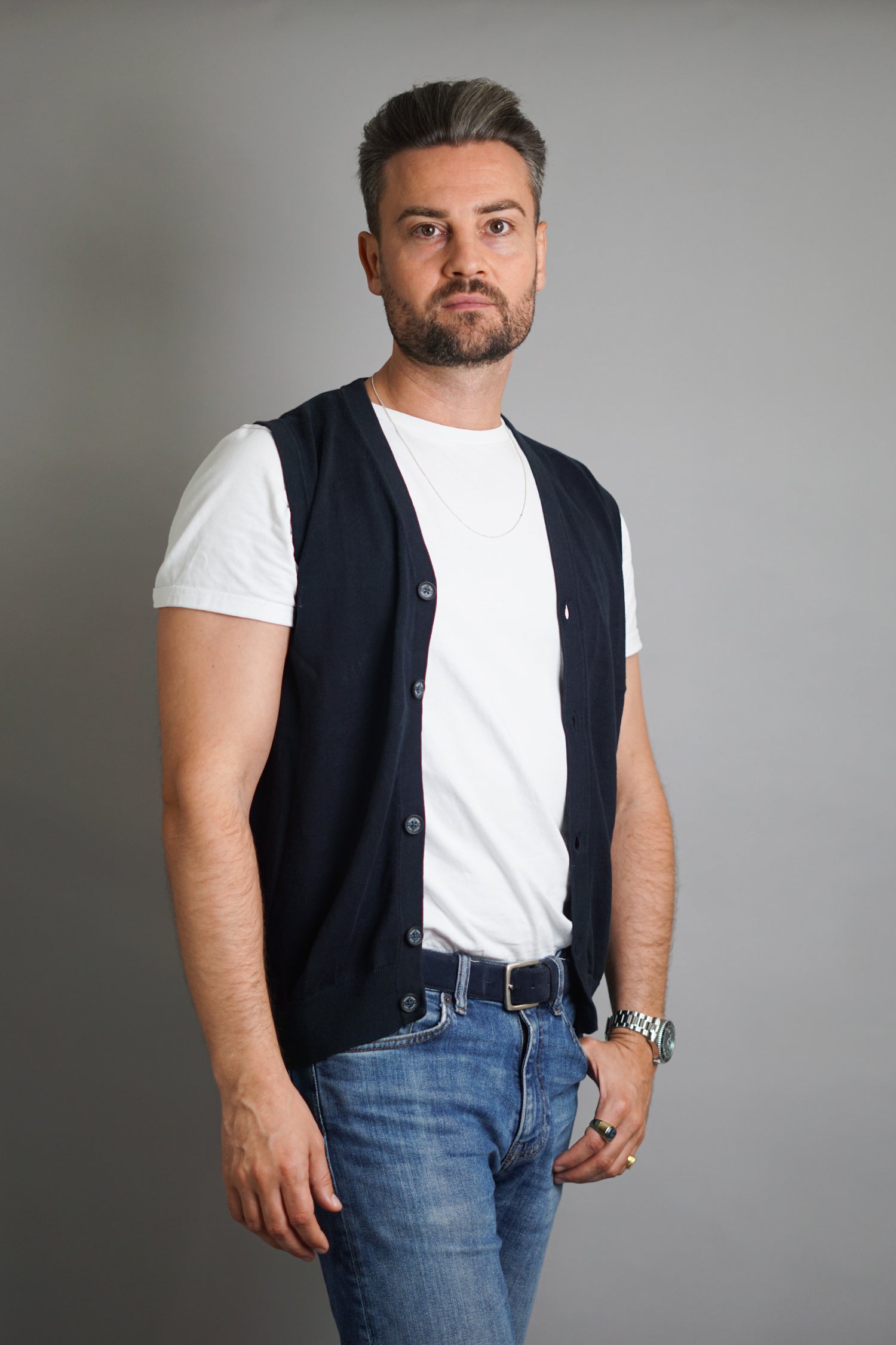 Gant Navy Knitted Cardigan Vest