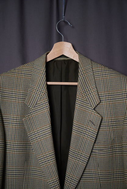 Pierre Cessario Beige and Brown Checkered Pure Wool Sport Jacket Blazer