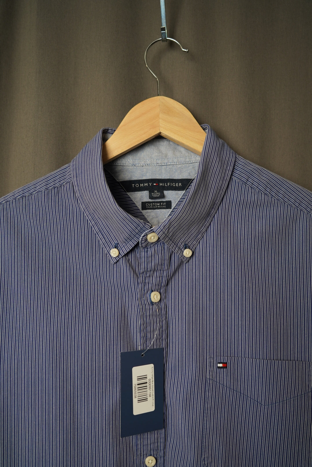 Tommy Hilfiger Blue Striped Custom Fit Coupe Sure Mesure Cotton Shirt