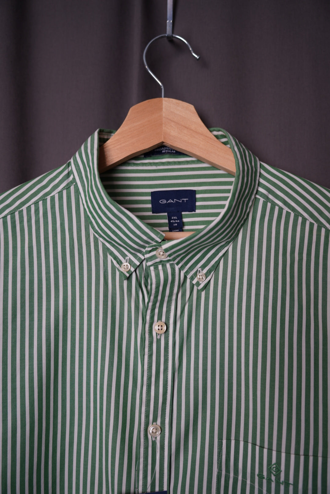 Gant Light Green and White Striped The Broadcloth Stripe Regular Cotton Button Down Shirt