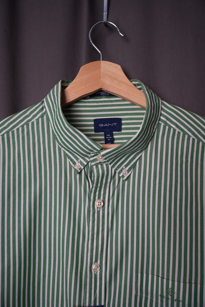 Gant Light Green and White Striped The Broadcloth Stripe Regular Cotton Button Down Shirt