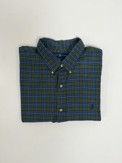 Ralph Lauren Green and Navy Checkered Custom Fit Shirt