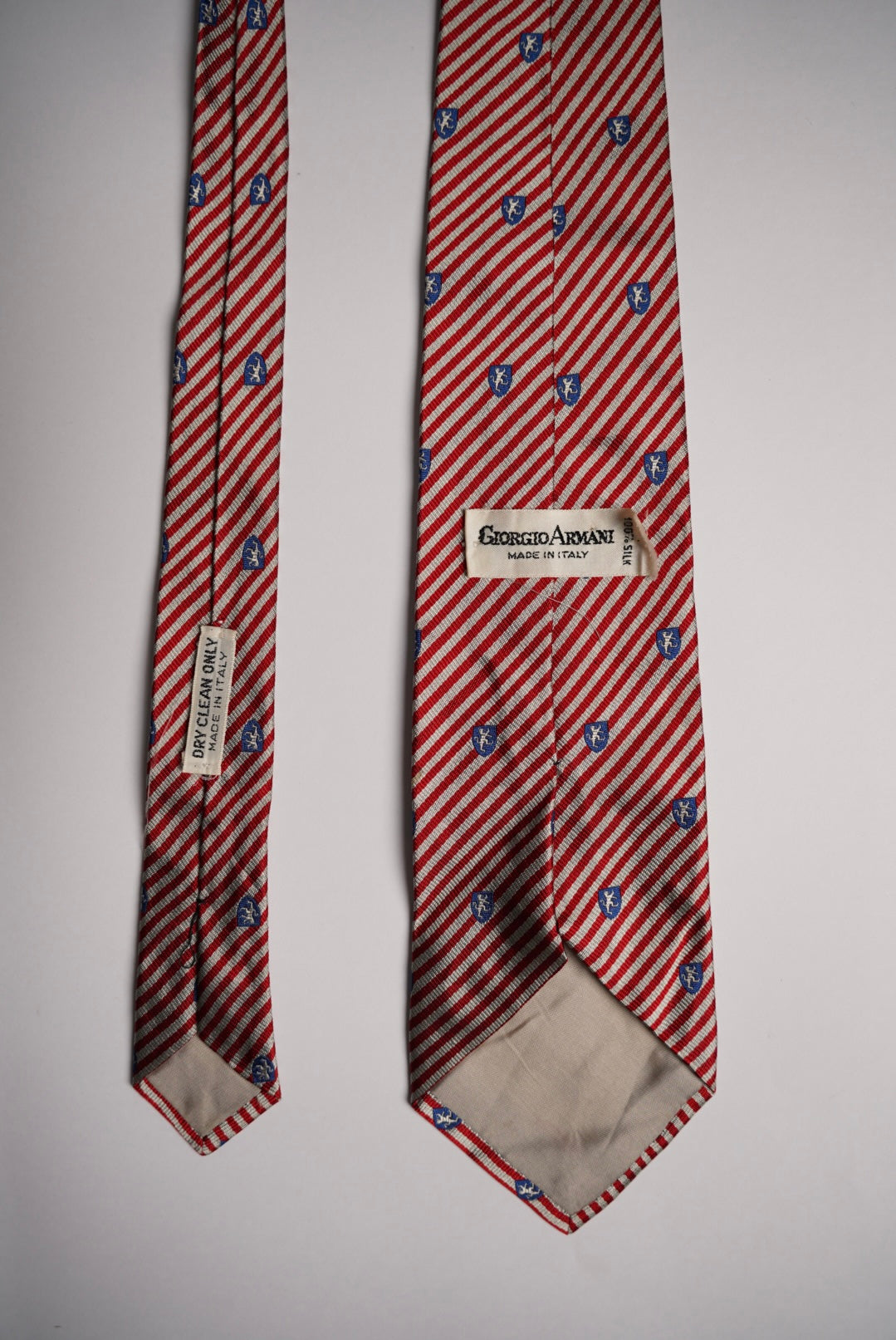 Giorgio Armani Red and Cream Striped Ivy League Dotted Silk Tie