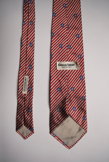 Giorgio Armani Red and Cream Striped Ivy League Dotted Silk Tie