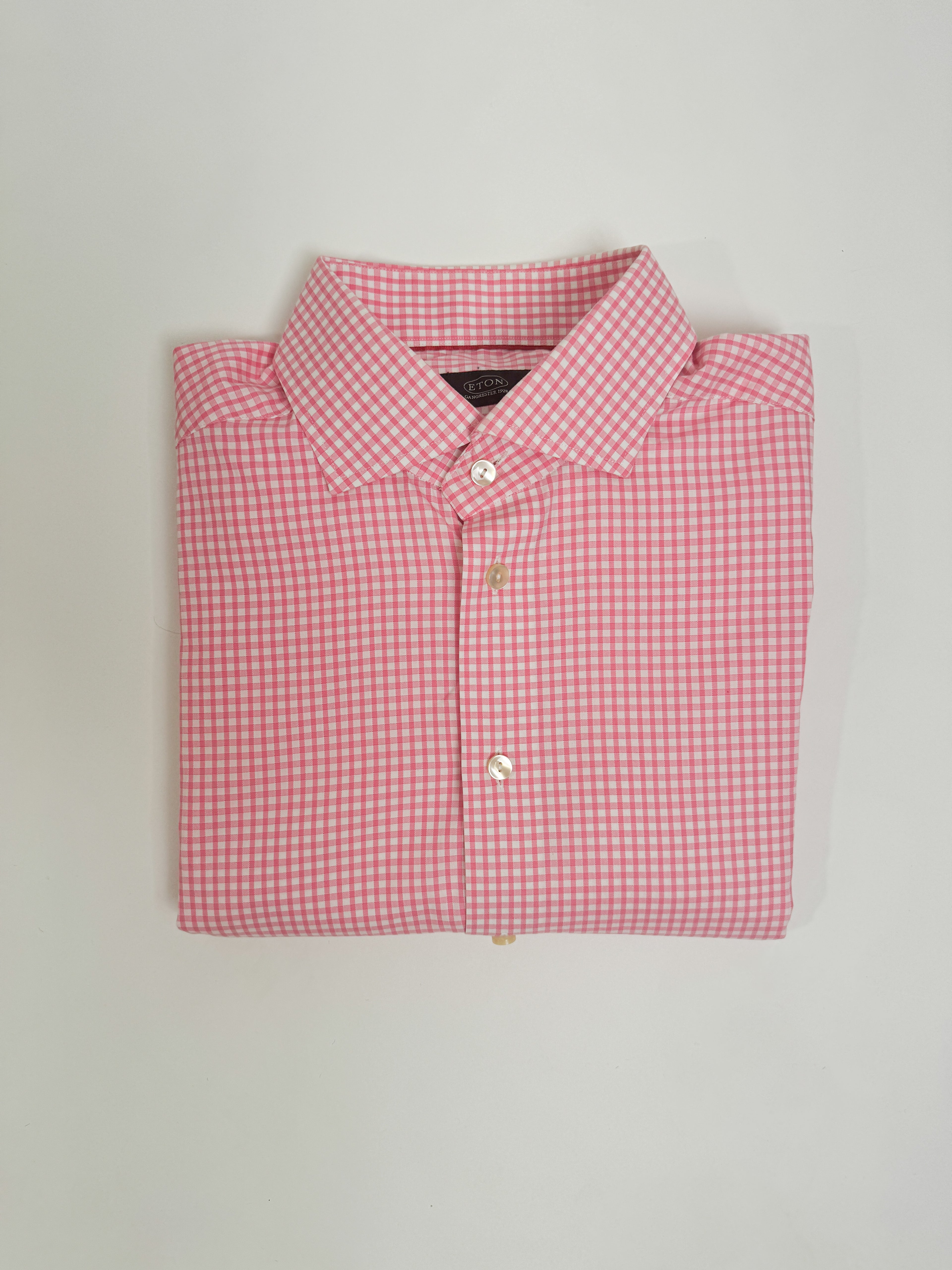 Eton Pink &amp; White Checkered Contemporary Fit