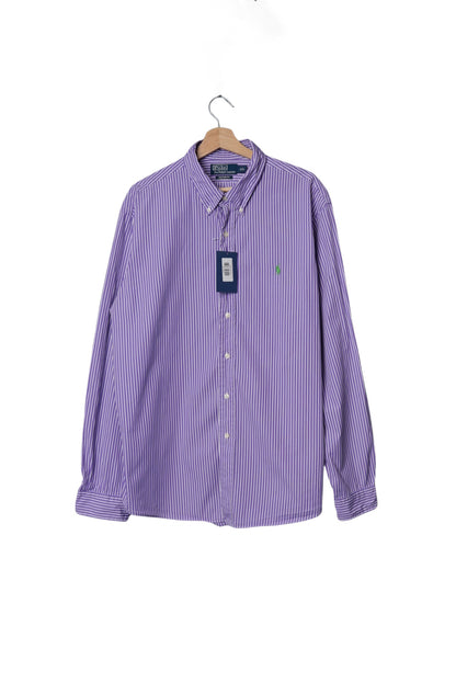 Polo Ralph Lauren Purple and White Striped Custom Fit Button Down Cotton Shirt