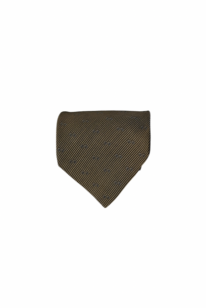 Giorgio Redaelli Brown and Yellow Striped and Dotted Silk Tie