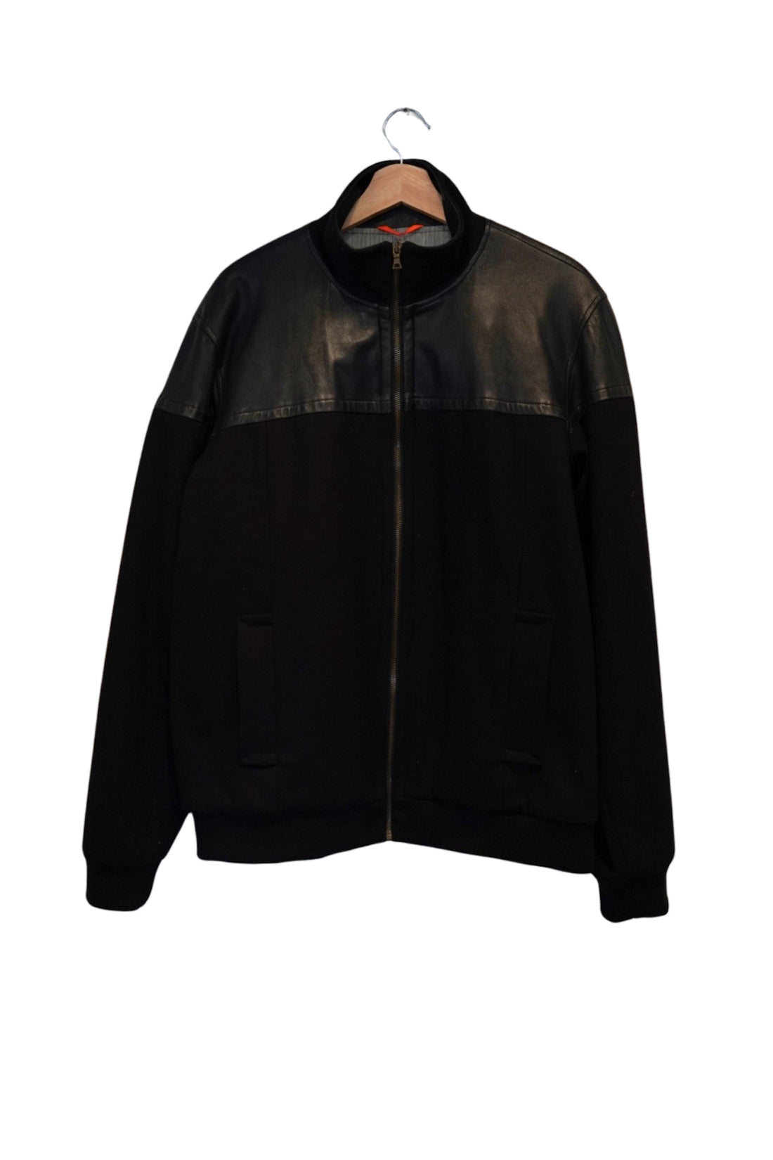 Mads Nørgaard Black Leather and Cotton Zip Jacket