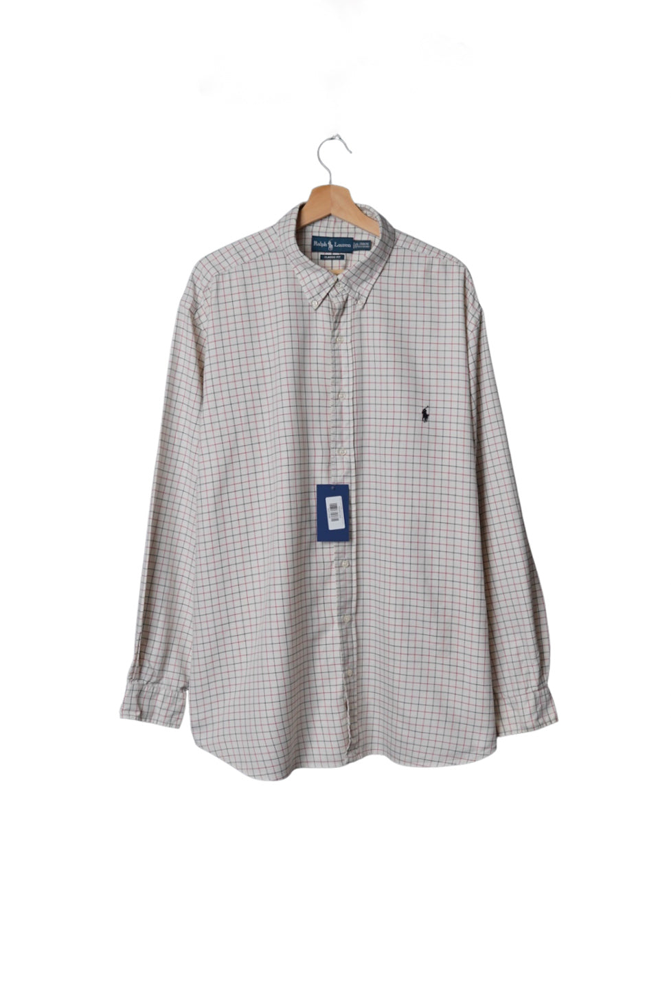 Ralph Lauren White, Navy and Red Checkered Classic Fit Button Down Cotton Shirt