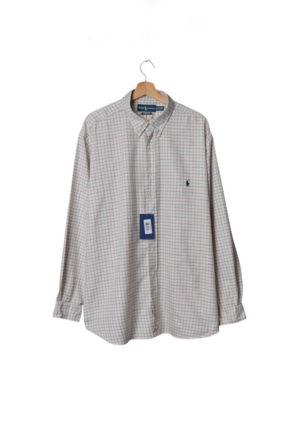 Ralph Lauren White, Navy and Red Checkered Classic Fit Button Down Cotton Shirt