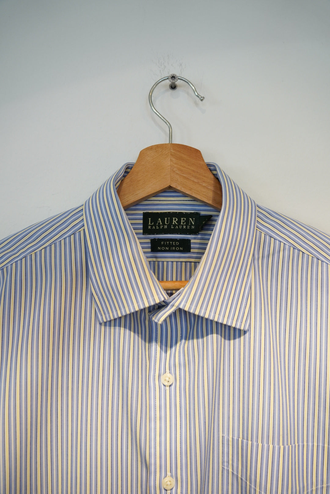 Ralph Lauren Lightblue, White and Yellow Striped Fitted Non Iron Cotton Shirt