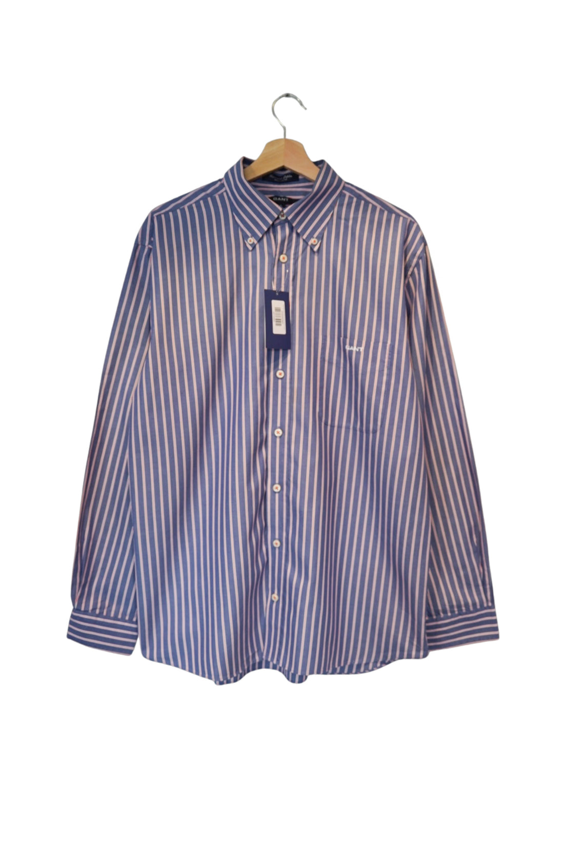 Gant Blue and Red Striped Harvard Poplin Regular Fit Cotton Shirt