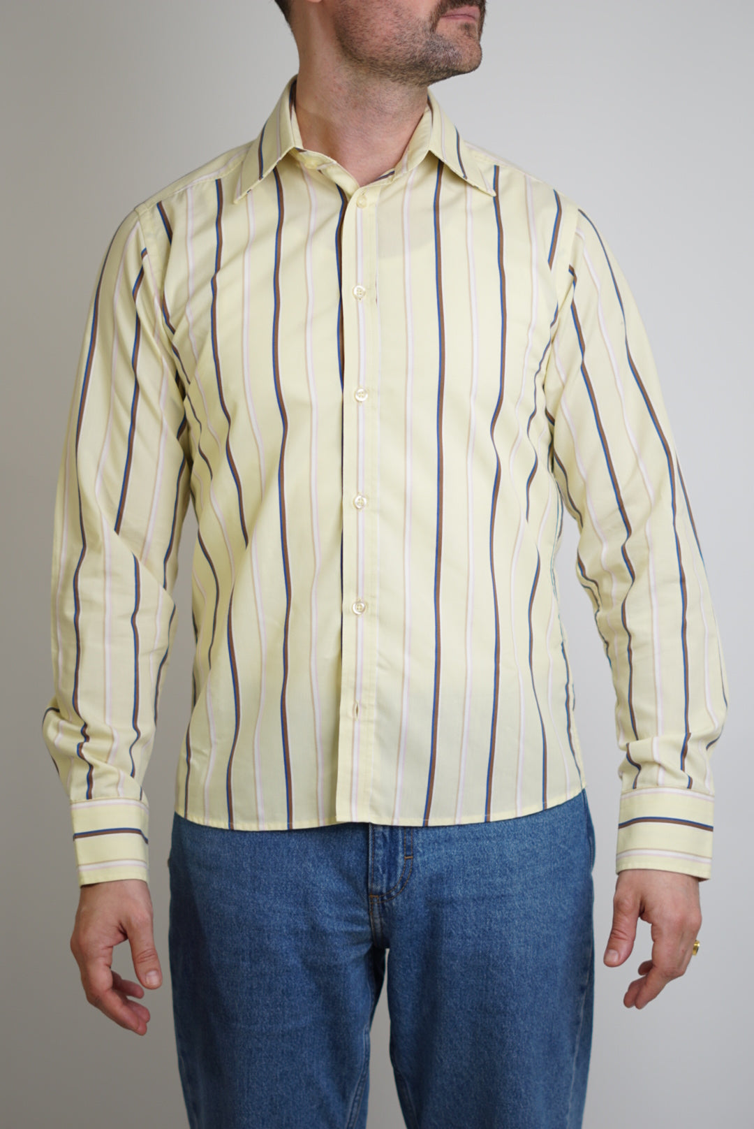 Bertoni Pastelyellow Striped Shirt